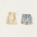 Summer Kids Girl Sets Hollow Tank Top Denim Shorts Bohemian Toddler Casual Children Clothing