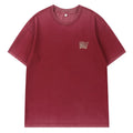 Maroon t-shirt with a small logo on the chest against a white background, Obroi