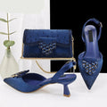 Green Rhinestone Comfortable high heel shoe And Bag Pointed-Toe Shoes For Women