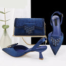 Green Rhinestone Comfortable high heel shoe And Bag Pointed-Toe Shoes For Women