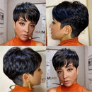 Collage of a woman with a short black hairstyle in different angles, Obroi