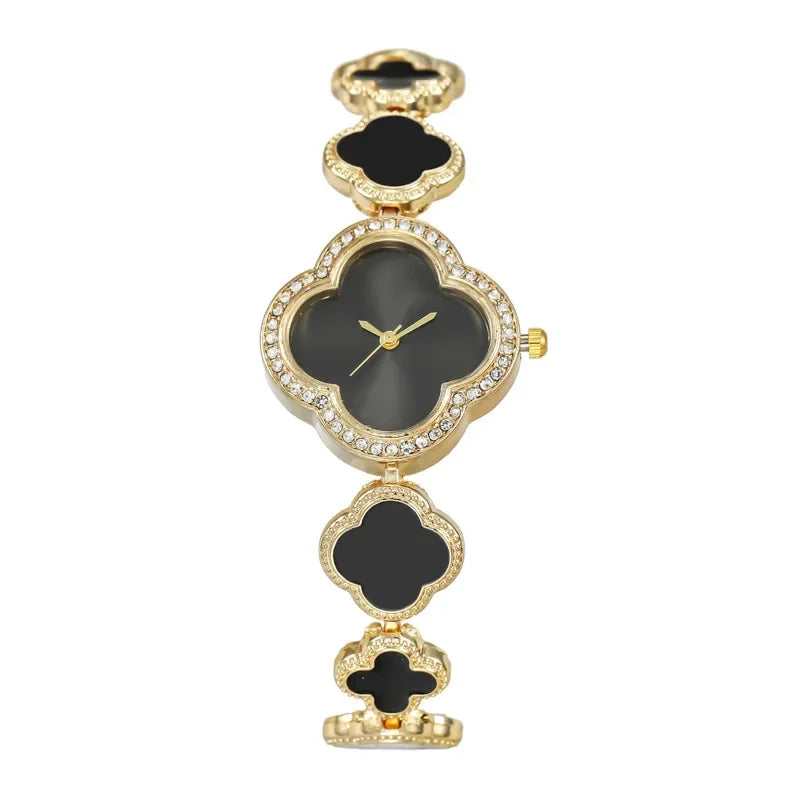 Wristwatch Featuring Four-leaf Clover Design Fresh Floral Dial Niche Elegant Women's Watch