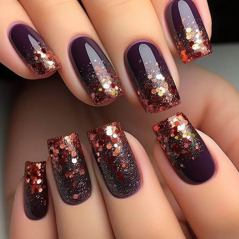 Nail Short Square Head False Nails Press on Nails Art Full Cover Manicure Tips