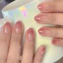 Glitter Purple Gradient French Simple Short Round Nails Glossy Detachable Finished False Nails Press on Nails