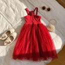 Summer Girls' Dress French Rose Sweet and Mesh Princess Beach Dresses Kids Clothing
