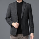 Men Elegant Tweed Blazer Coffee Red Gray Tailored Outfits Sheep Woolen Blended Outfits