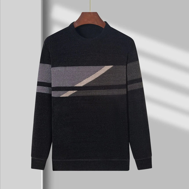 BROWON New Arrival Mens Clothes 2025 Autumn and Winter Fleece Warm Thickened Sweater Chenille Patchwork O-Neck Sweater Pullovers
