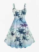 Couple Hawaiian Coconut Tree Ombre Shirt Flare Tank Dress Holiday Couple Outfits