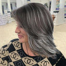 Wigs for Women Long Hair Old Lady Wig Layered Hair with Curtain Bangs Mix Grey Color Natural Wigs