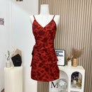 Women Red Bodycon Dress Elegant Sleeveless Off Shoulder Dress Vintage Party Club One Piece Frocks