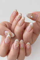 Gold Sun Star Moon Totems Silver French Nail Art Pearl Nails Detachable Finished Nails Press on Nails