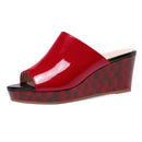 Patent Genuine Leather Shoes Women Slippers Wedges Heels Ladies Casual Shoes