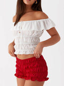 Women Mini Shorts Low Waist Ruffle Frill Bloomers Summer Lounge Pajamas Shorts