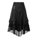 Halloween Half Skirts Gothic High Waist Button Lace Stitching Drawstring Irregular Skirt Medieval