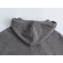 Casual Women Vintage Oversize Hooded Knit Sweatshirt Pouch Pocket Female Autumn Winter Pullover