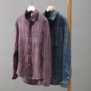 Men Linen Shirts Long Sleeve Classical Plaid Shirt Casual