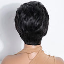 Mannequin head with a short black wig on a plain background, Obroi