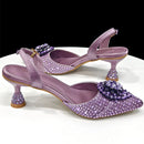 Latest Women Shoes and Matching Bags Decorated with Rhinestone Elegant Pointed Toe Wedding Shoes Bride