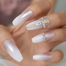 Pearl Pink Press On Nails Super Long Ballerina Thin Gel Nails Fake Artificial Fingernails