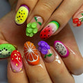 24pcs Fruit Decor Press On Nails Gradient French False Nails Wearable Long Almond Watermelon
