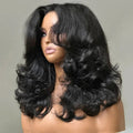 Short Body Wave Layered Lace Fornt Wig With Bangs 13x4 Glueless Pre Plucked  Middle Part Realistic for Women
