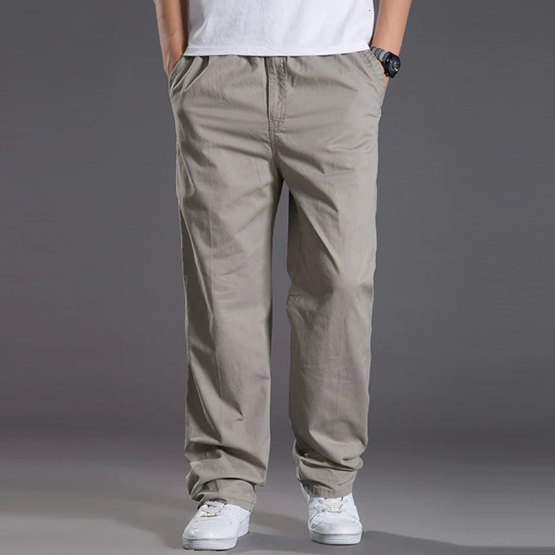 Men Elastic Casual Zipper Pocket Straight Pants