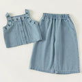 Summer Costume Toddler Girl Clothes Flowers Sleeveless Denim Baby Pants Boutique Kids Clothing