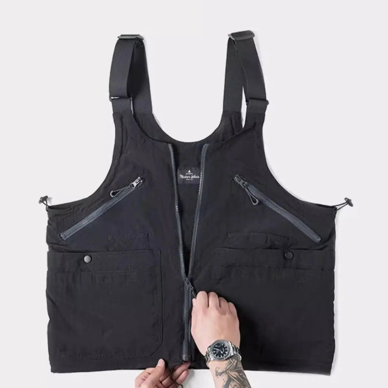 Retro Functional Style Vest Men Multi Pocket Workwear Sleeveless Vest Shoulder Bag Dual-use Jacket