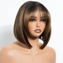 Lace Front Wigs For Women 10 Inch Straight Short Bob Wig With Bangs Ombre Brown Daily Use Wig