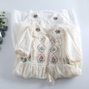 Embroidered Dress Short Sleeves Doll Collar Lace Midi Dress