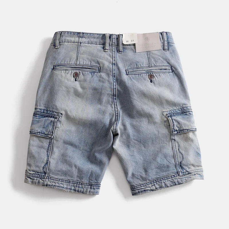 Summer cotton denim shorts men's washed casual