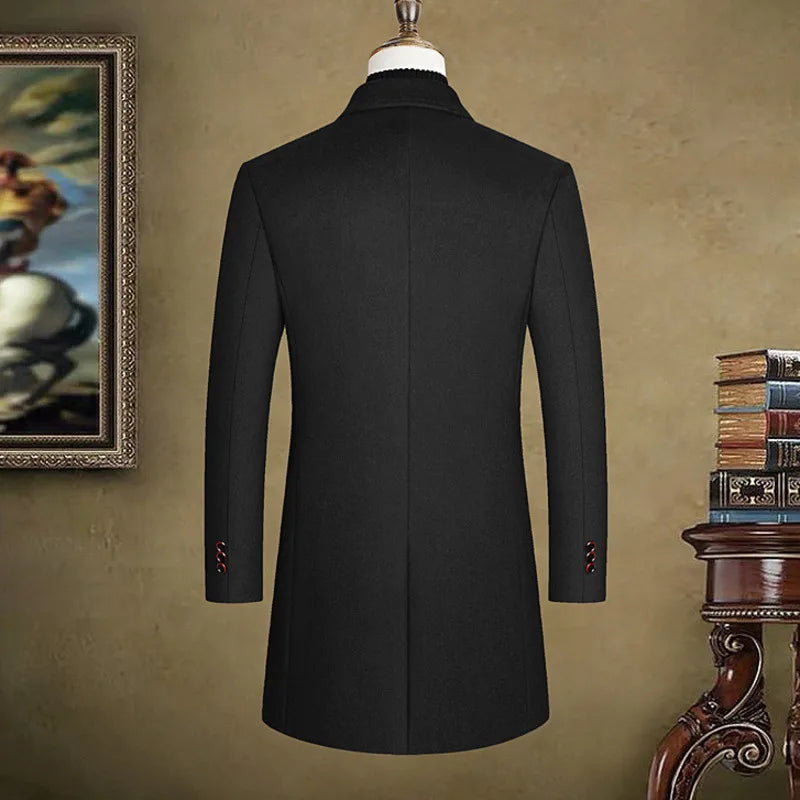 British Style Woolen Windbreaker Jacket Male Solid Trendy Coat Men's Slim Fit Business Elegant Trench