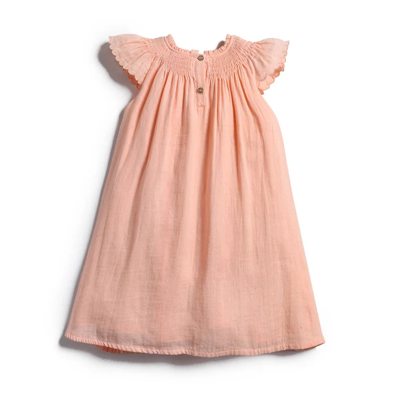 Girl Smocked Dresses Spring Baby Cute Flower Princess Dress Kids Infant Handmade Embroidery
