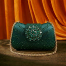Women's Elegant Green Rhinestone Slingback Heels & Matching Handbag