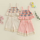 Children Girls Summer Clothing Set Toddler Two Pieces Outfits Set Floral Ruffled Sleeveless Tank Tops Tassel Shorts Set