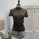 Women T-shirt Mock Neck Short Sleeve Perspective Slim Mesh Tees Summer