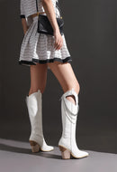 Knee High Boots Women Wedges Western Boots Ladies Chain Pointed Toe Autumn Winter Long Boots