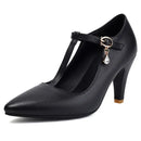 Pumps for Women Pointed Toe Thin Heels 8.5cm Buckle T-Strap Shoes
