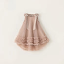 Summer Kids Girl Dress Big Satin Bow Strap Sleeveless Dress Princess Birthday Mesh Sundress