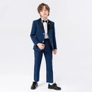 Children Formal Blue Stirped Suit Set Boys Blazer Pants Bowtie Brooch Outfit Kids Performance Piano Host Wedding Costume