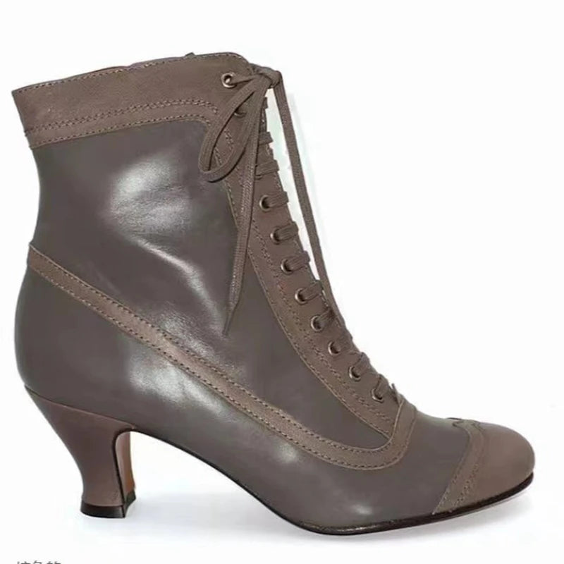Women Ankle Boots Lace Up Heels Elegant Female Booties
