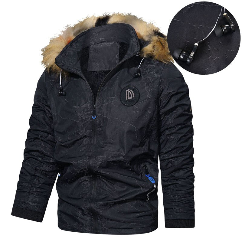 Fleece Parkas Men Hooded Winter Waterproof Jacket New Warm Thick Fur Collar Autumn Casual Men Coats Hat Detachable