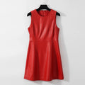 Red leather dress on a hanger against a white background, Obroi
