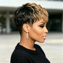 Pixie Cut Wig Wig Bangs Black Blonde Curly Layer Real Human Hair Wig For Women Females Daily Gathering Wear