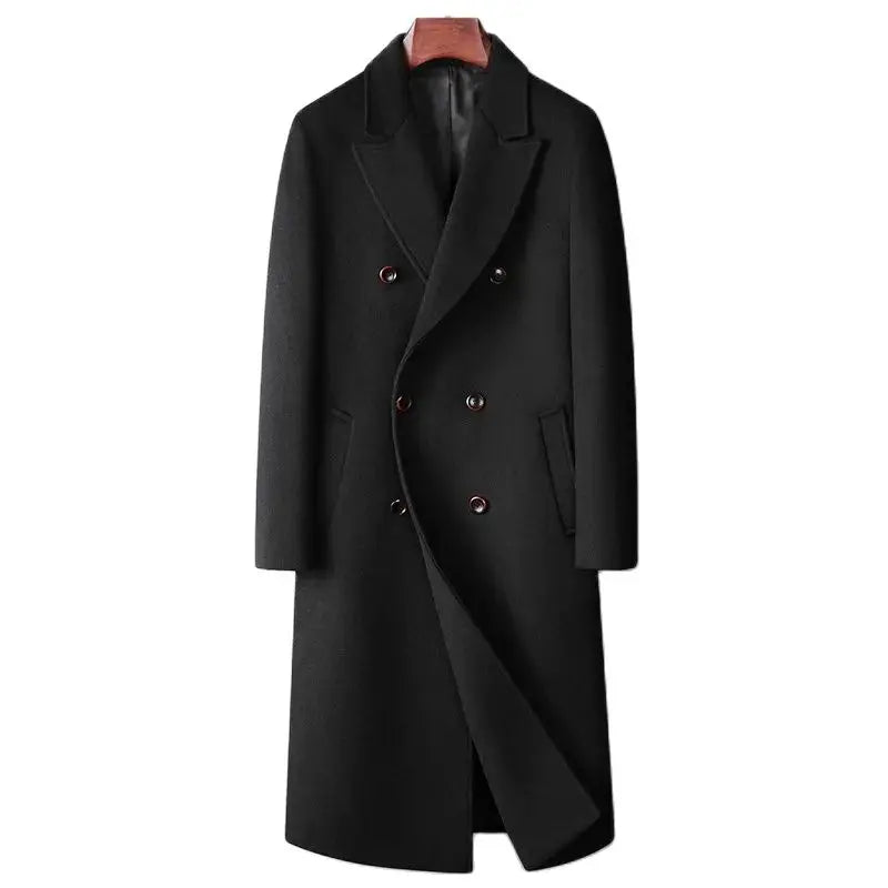 Autumn Winter Men's Wool Blends Coats Double Breasted Smart Casual Long Woolen Trench Men Outerwear