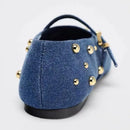 Denim Ballet Flats Women Round Toe Metal Rivets Shoes Buckle Mary Jane Shoe