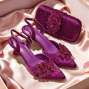 Elegant Italian Women's Wedding Shoe and Bag Set - Pointed Toe Pumps with Rhinestones - Perfect for Parties