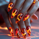 Nails with fiery design on a neutral background, Obroi