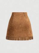Velvet tassel spring short skirt