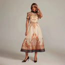 Retro Court Paisley Dress Women Short Sleeve Floral Long Dress Elegant Classy